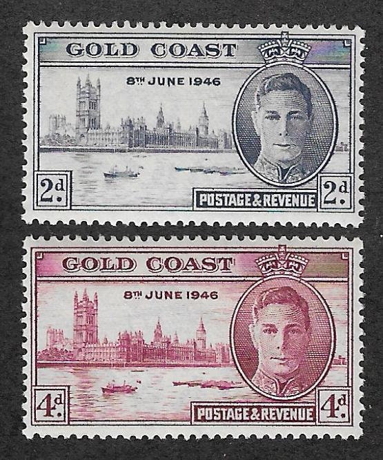 Africa | 1946 Peace and Victory Set of 2 Gold Coast Postage Stamps Mint Never Hinged Africa Africa