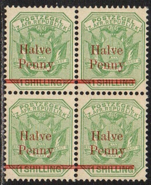 Africa | Coat Of Arms Block of Four Halve Penny Transvaal Postage Stamps Issued 1895 Africa Africa