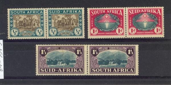 Africa | Huguenot Landing Anniversary Set of Three Pairs of South Africa Postage Stamps Issued 1939 Africa Africa