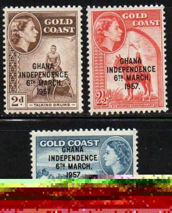 Africa | Independence Definitives Set of Three Queen Elizabeth II Ghana Postage Stamps Issued 1958 Africa Africa