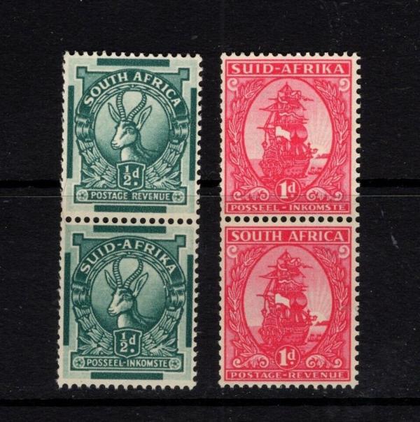 Africa | Springbok and Ship Mint Pairs of South Africa Coil Postage Stamps Issued 1943 Africa Africa