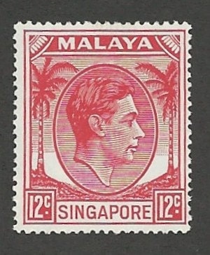 Asia | King George VI Singapore 12-Cent Postage Stamp Issued 1952 Asia Asia