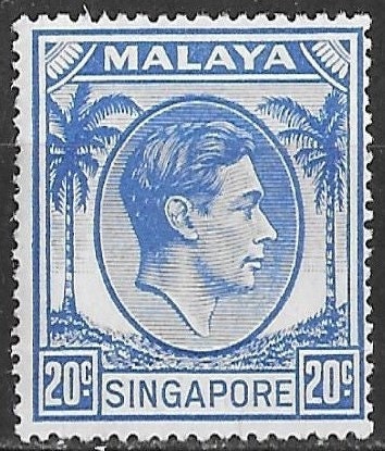 Asia | King George VI Singapore Postage Stamp Issued 1952 Light blue Asia Asia