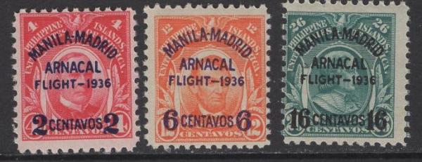 Asia | Manila Madrid Flight Set Of Three Philippines Air Mail Postage Stamps Issued 1936 Asia Asia