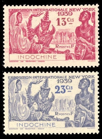 Asia | New York World Exhibition Set of Two Indochina Postage Stamps Issued 1939 Asia Asia