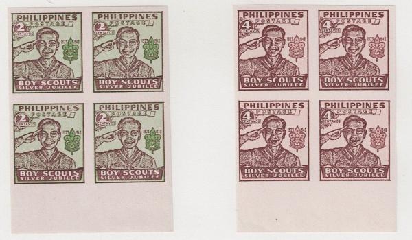 Asia | Scouting Set of Two Blocks of Four Philippines Postage Stamps Issued 1948 Asia Asia