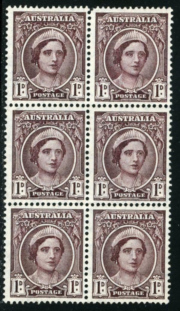 Australia and Oceania | 1943 Queen Elizabeth, the Queen Mother Block of Six Australia Postage Stamps Brown Mint Never Hinged Purplish brown Australia & Oceania Australia & Oceania