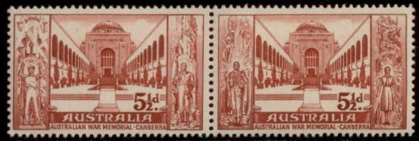 Australia and Oceania | Canberra War Memorial Set of Two Australia Postage Stamps Issued 1958 Brownish red Australia & Oceania Australia & Oceania