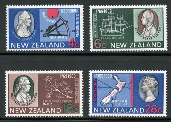 Australia and Oceania | Captain Cook Set of Four New Zealand Postage Stamps Issued 1969 Australia & Oceania Australia & Oceania