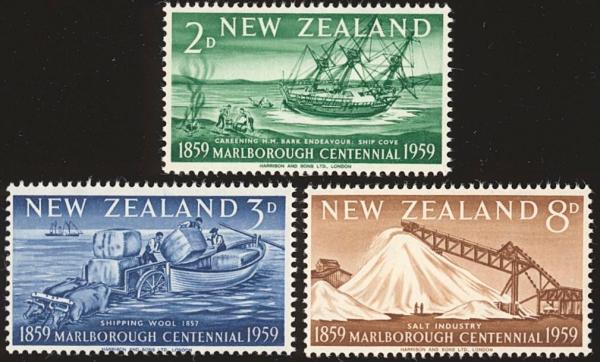 Australia and Oceania | Marlborough Centennial Set of Three New Zealand Postage Stamps Issued 1959 Australia & Oceania Australia & Oceania