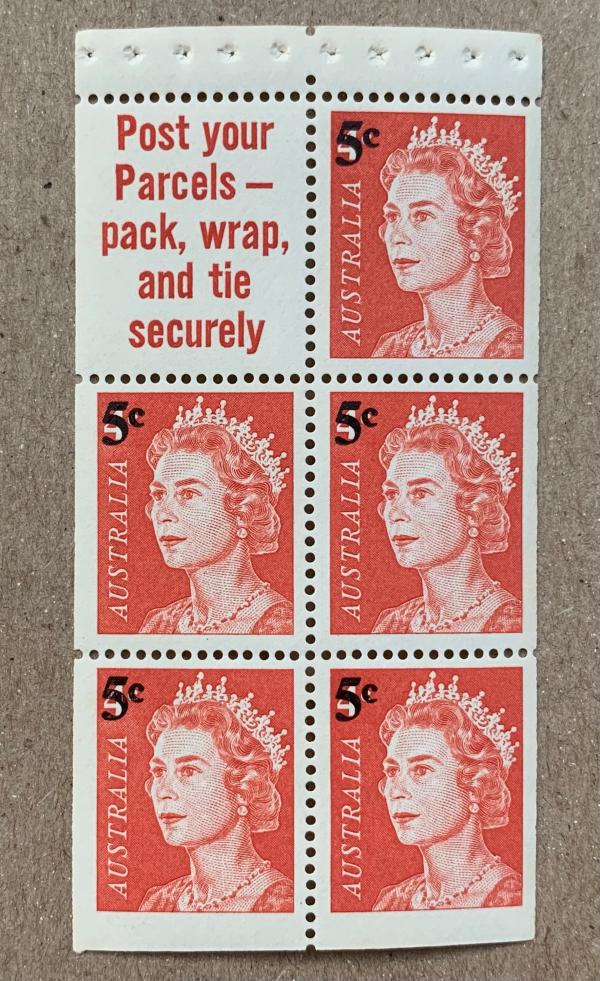 Australia and Oceania | Queen Elizabeth II Australia Booklet Pane Of Five Surcharged Postage Stamps Plus Label Issued 1967 Red Australia & Oceania Australia & Oceania