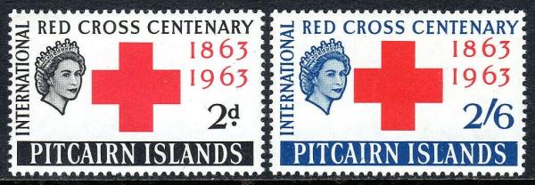 Australia and Oceania | Red Cross Centenary Queen Elizabeth II Set of Two Pitcairn Islands Postage Stamps Issued 1963 Australia & Oceania Australia & Oceania