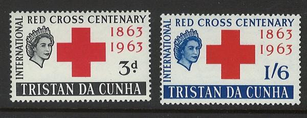 Australia and Oceania | Red Cross Centenary Queen Elizabeth II Set of Two Tristan da Cunha Postage Stamps Issued 1964 Australia & Oceania Australia & Oceania