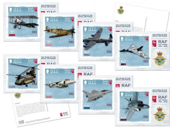 Britain and Ireland | 100 Years of the Royal Air Force Set of 8 Isle of Man Stamp Cards Issued 2018 Britain & Ireland Britain & Ireland