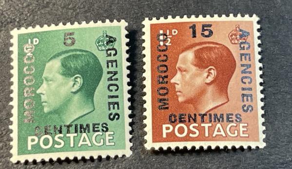 Britain and Ireland | 1936 King Edward VIII Set of Two Morocco Agencies Surcharged Postage Stamps Mint Never Hinged Britain & Ireland Britain & Ireland