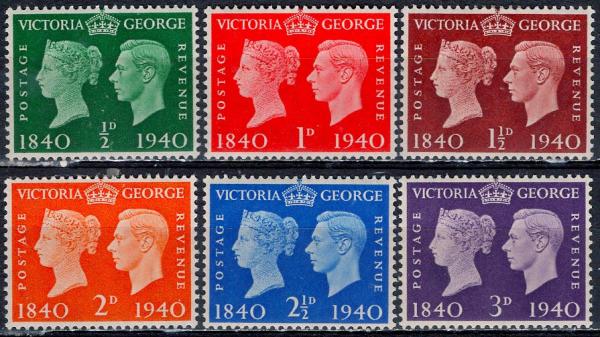 Britain and Ireland | 1940 Centenary of the Postage Stamp Set of Six King George VI Great Britain Postage Stamps Mint Never Hinged Britain & Ireland Britain & Ireland