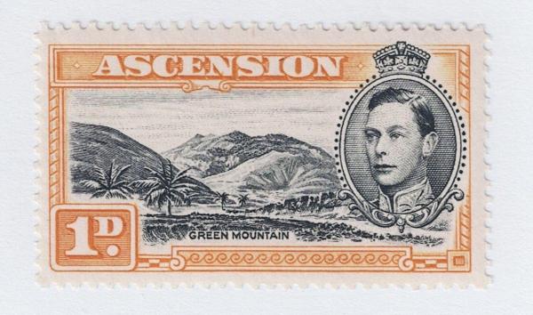 Britain and Ireland | 1940 King George VI And Green Mountain Ascension Postage Stamp Mint Never Hinged Perforation 13.5 Black and Orange yellow Britain & Ireland Black & Orange yellow