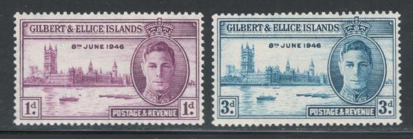 Britain and Ireland | 1946 Peace and Victory Set of 2 Gilbert & Ellice Islands Postage Stamps Mint Never Hinged Britain & Ireland Britain & Ireland