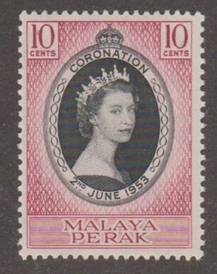 Britain and Ireland | 1953 Coronation of Queen Elizabeth II Malaya Perak Postage Stamp Mint Never Hinged Black and purple Britain & Ireland Black & purple