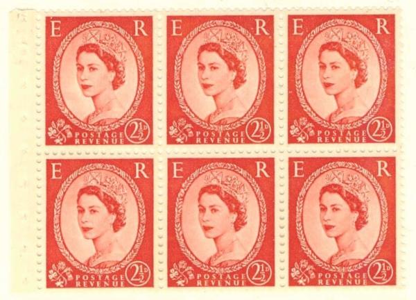 Britain and Ireland | 1953 Queen Elizabeth II Booklet Pane of Six Predecimal Postage Stamps Mint Never Hinged Carmine red Britain & Ireland Britain & Ireland