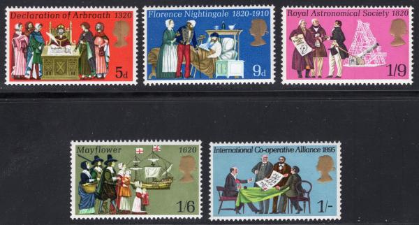 Britain and Ireland | 1970 Great Britain Set of 5 Postage Stamps Anniversaries Mayflower Florence Nightingale Mint Never Hinged Britain & Ireland Britain & Ireland