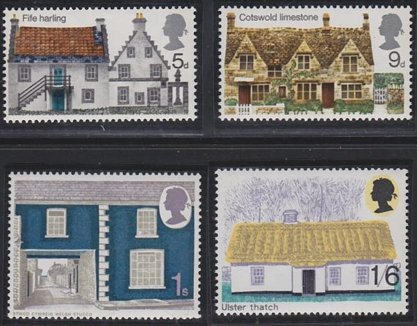 Britain and Ireland | British Rural Architecture Set of Four Great Britain Postage Stamps Issued 1970 Britain & Ireland Britain & Ireland