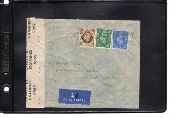 Britain and Ireland | Great Britain London to New York Censor Mail Airmail Cover Bankers Backstamp Britain & Ireland Britain & Ireland