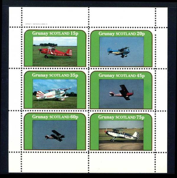 Britain and Ireland | Grunay Scotland Local Post Biplanes Miniature Sheet of 6 (Cinderella) Postage Stamps Mint Never Hinged Britain & Ireland Britain & Ireland