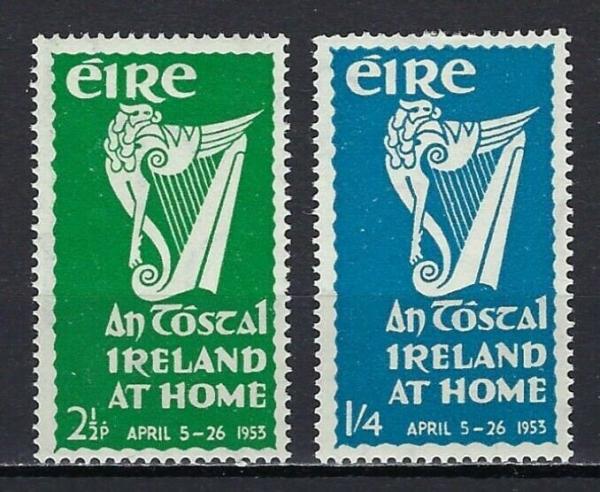 Britain and Ireland | Ireland at Home Set of Two Irish Postage Stamps Issued 1953 Emerald and Blue Britain & Ireland Britain & Ireland