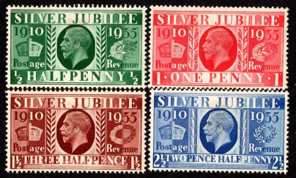 Britain and Ireland | King George V Silver Jubilee Set of Four Great Britain Postage Stamps Issued 1935 Britain & Ireland Britain & Ireland