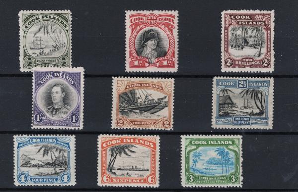 Britain and Ireland | King George VI and Local Scenes Set of Nine Cook Islands Postage Stamps Issued 1944 Britain & Ireland Britain & Ireland