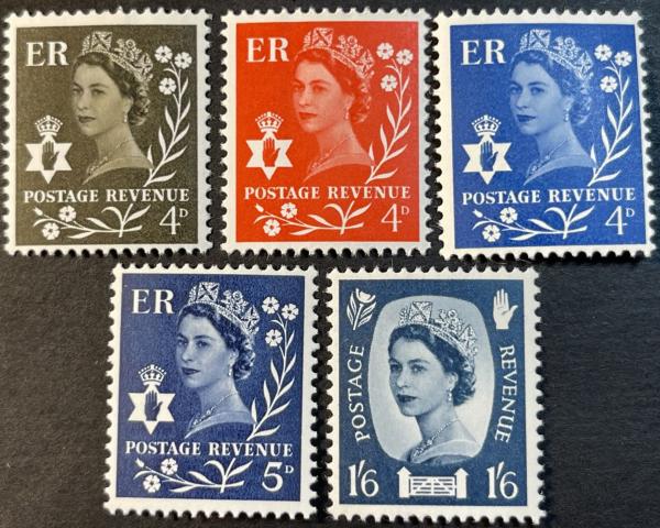 Britain and Ireland | Queen Elizabeth II Set of Five Northern Ireland Regional Issue Postage Stamps Issued 1968-1969 Britain & Ireland Britain & Ireland