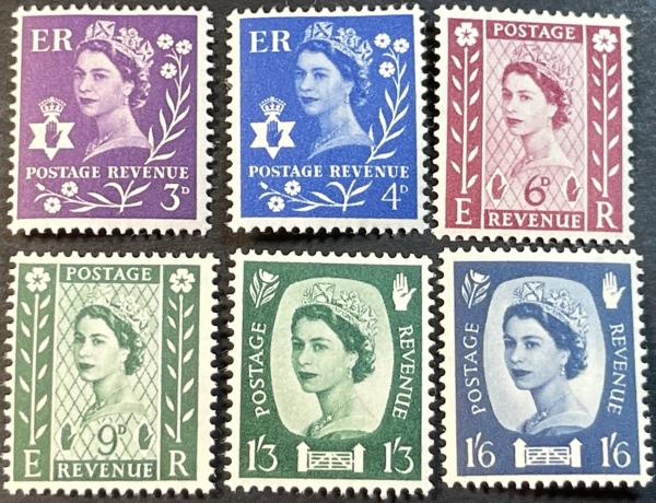 Britain and Ireland | Queen Elizabeth II Set of Six Northern Ireland Regional Issue Postage Stamps Issued 1958 to 1967 Britain & Ireland Britain & Ireland