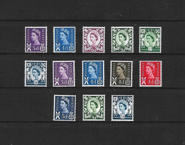 Britain and Ireland | Queen Elizabeth II Set of Thirteen Scotland Postage Stamps Issued 1960s and 1970s Britain & Ireland Britain & Ireland