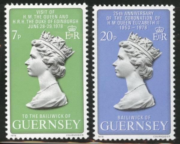 Britain and Ireland | Queen Elizabeth II Set of Two Guernsey Postage Stamps Issued 1978 Britain & Ireland Britain & Ireland