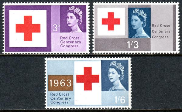 Britain and Ireland | Red Cross Queen Elizabeth II Set of Three Great Britain Postage Stamps Issued 1963 Britain & Ireland Britain & Ireland