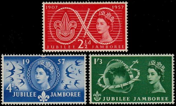 Britain and Ireland | World Scout Jubilee Jamboree Set of Three Great Britain Postage Stamps Issued 1957 Britain & Ireland Britain & Ireland