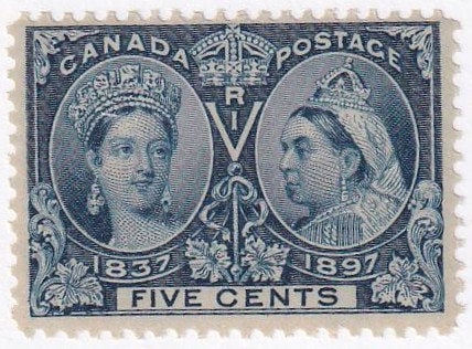 Canada | 1897 Queen Victoria Diamond Jubilee Canada 5-Cent Postage Stamp Mint Never Hinged Deep blue Canada Canada