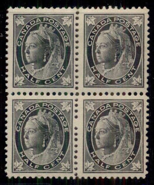 Canada | 1897 Queen Victoria Half Cent Block of Four Canadian Postage Stamps Mint Never Hinged Black Canada Black