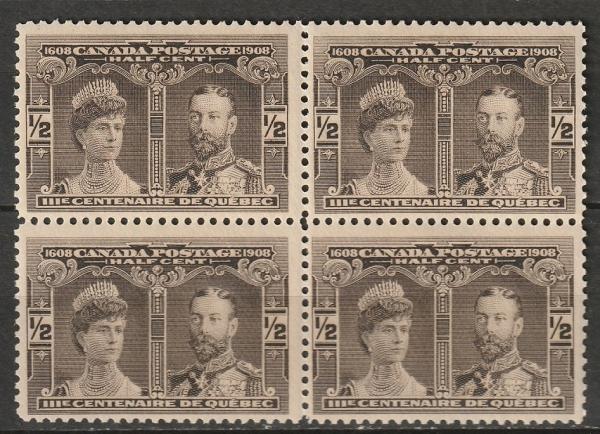 Canada | 1908 Quebec Tercentenary Prince and Princess of Wales Block of Four Canada Postage Stamps Sepia Canada Canada