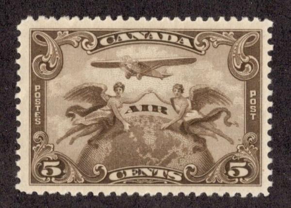 Canada | 1928 Allegory of Flight And Airplane Canada Air Mail Postage Stamp Olive brown Canada Canada