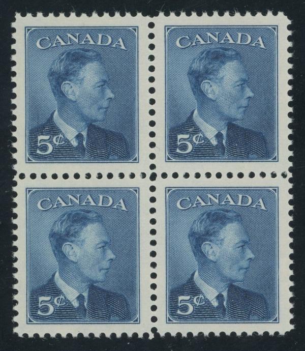 Canada | King George VI Block of Four 5-Cent Canada Postage Stamps Issued 1950 Deep blue Canada Canada