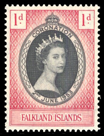 Central & South America | 1953 Coronation of Queen Elizabeth II Falkland Islands Postage Stamp Mint Never Hinged Black and Scarlet Central & South America Black & Scarlet