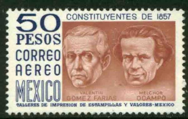 Central & South America | 1975 Constitution of 1857 Mexico Airmail Stamp Mint Never Hinged Dark red carmine and dark violet blue Central & South America Central & South America