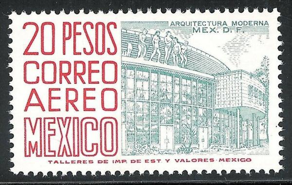 Central & South America | 1975 Modern Architecture Mexico Airmail Postage Stamp Mint Never Hinged Green grey and Red Central & South America Central & South America