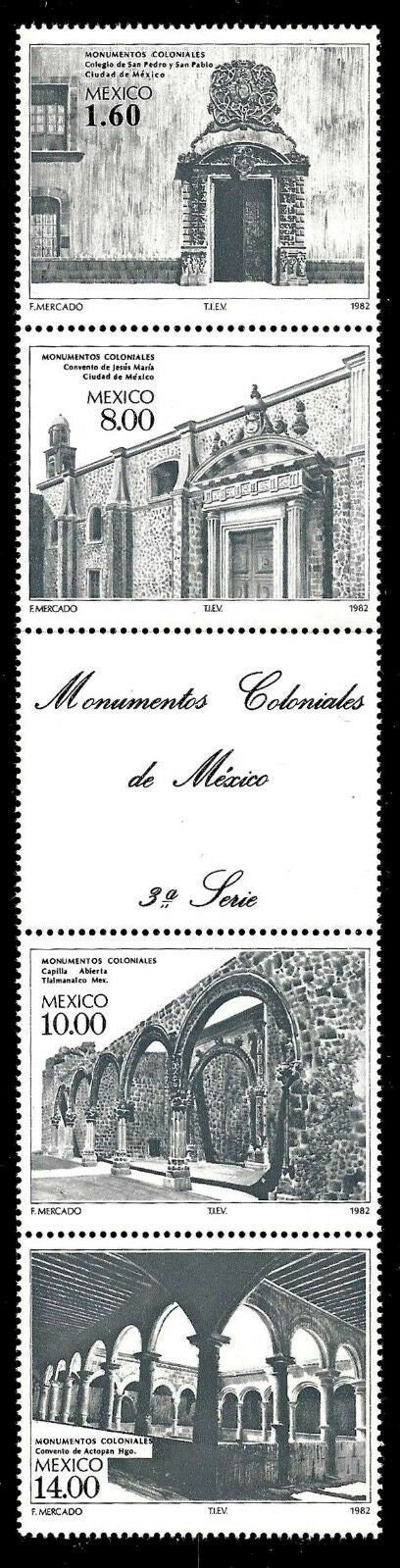 Central & South America | 1982 Colonial Monuments Mexico Strip of Four Postage Stamps Mint Never Hinged Central & South America Central & South America