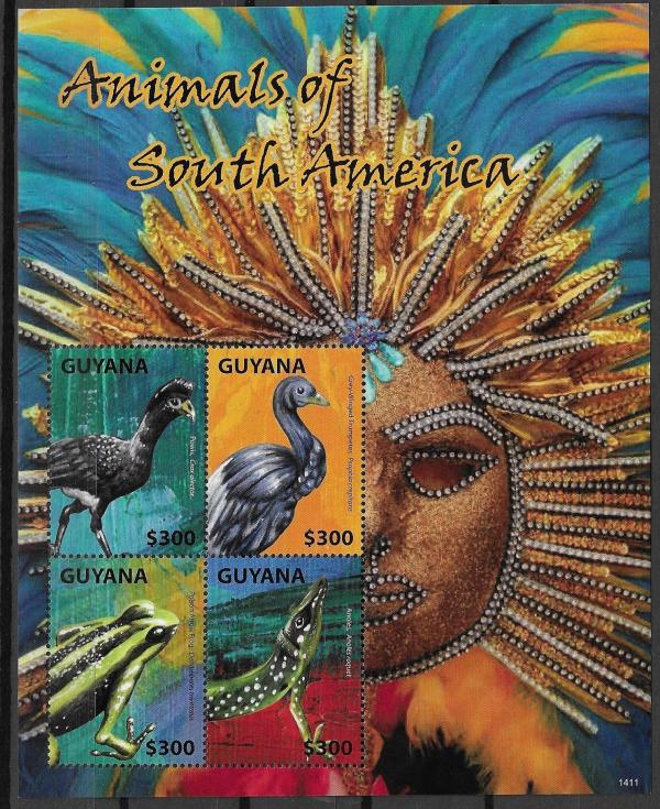 Central & South America | 2014 Animals of South America Guyana Souvenir Sheet of Four Postage Stamps Mint Never Hinged Central & South America Central & South America