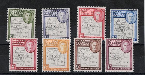 Central & South America | Falkland Islands Map Set of Eight Postage Stamps Issued 1948 Central & South America Central & South America