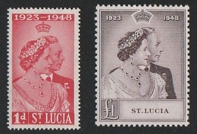 Central & South America | King George VI and Queen Elizabeth Set of Two St Lucia Postage Stamps Issued 1948 Central & South America Central & South America