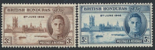 Central & South America | King George VI British Honduras Set of Two Postage Stamps Issued 1946 Central & South America Central & South America